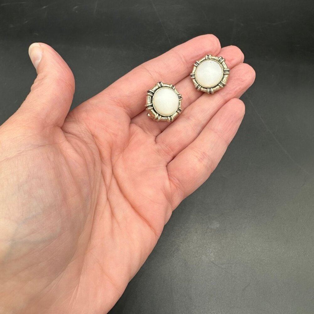 Vintage Sterling Silver 925 Faux Pearl Moonstone Earrings Lever Back Western - Picture 6 of 8